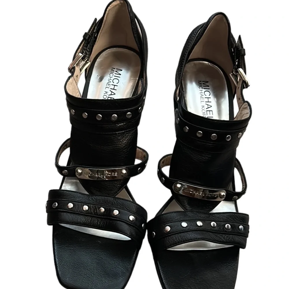Michael Kors black leather studded heeled Sandal. Size 7.5 sporting a 4” heel - Picture 2 of 10